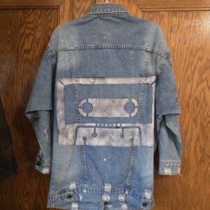 HANDCRAFTED Upcycled Denim Jacket HANDPAINTED Streetwear Blue Jean Jacket